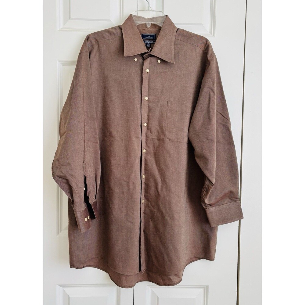 Dockers Men's Button Down Shirt Wrinkle Free Size XL Brown Cotton/Polyester
